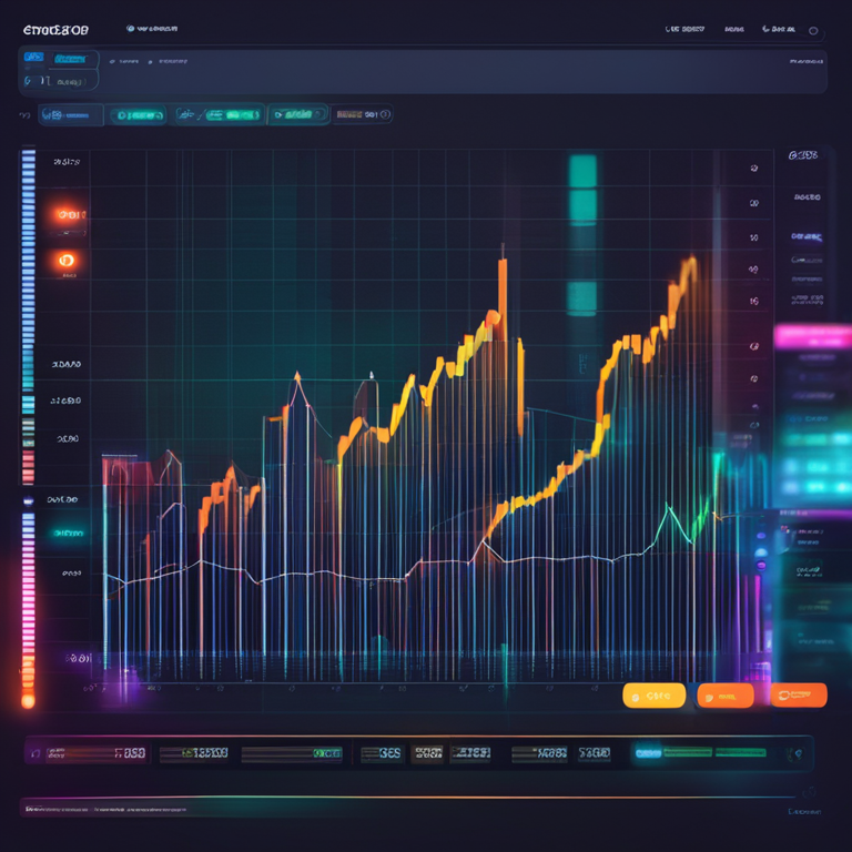 Illustration of digital asset chart with upward trend showing success in cryptocurrency trading, hand-drawn digital illustration, Artstation HQ, vibrant colors