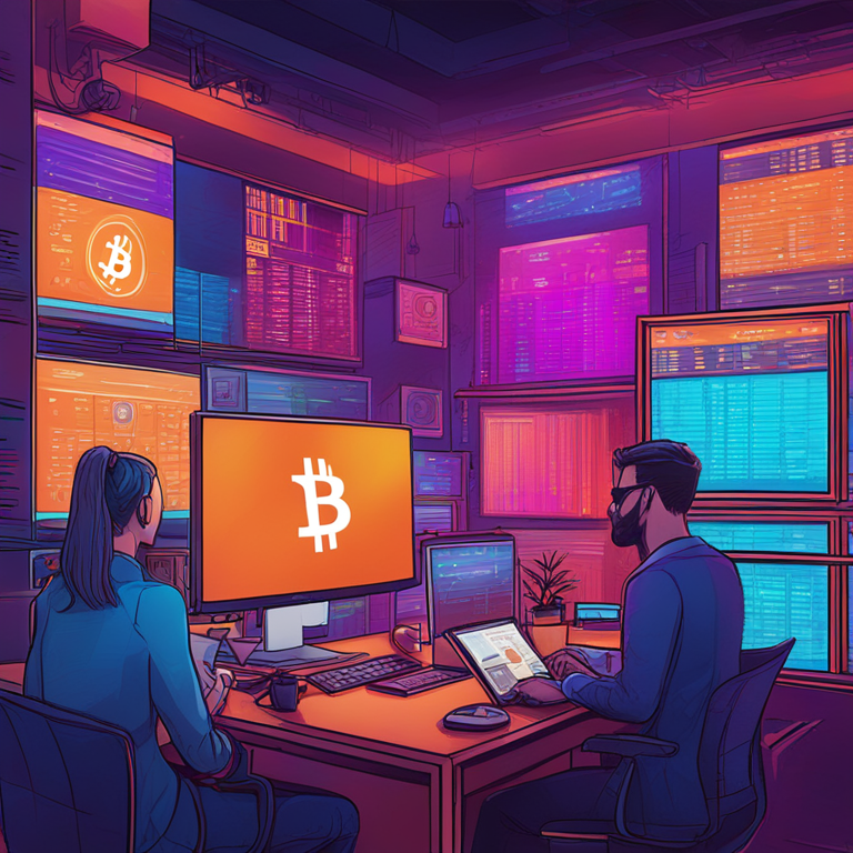 hand-drawn digital illustration, Artstation HQ, digital art, depiction of cryptocurrency exchange and digital transactions, modern and detailed, vibrant colors