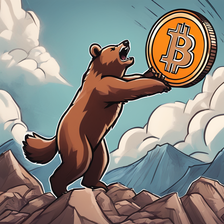 Hand-drawn digital illustration of Bitcoin breaking free from bear market constraints, Artstation HQ, digital art