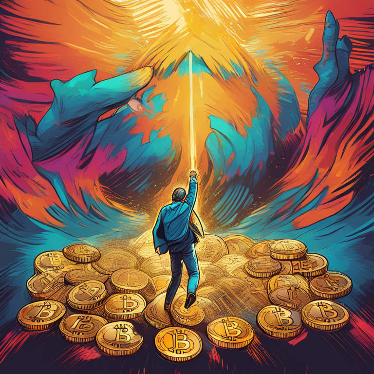 Hand-drawn digital illustration of Bitcoin breaking free from bearish sentiment, digital art, Artstation HQ, vibrant colors, financial recovery, optimism, trending on Artstation, abstract concept