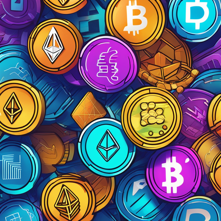 Hand-drawn digital illustration showcasing a flurry of new cryptocurrency tokens emerging on a blockchain network, vibrant colors, modern digital art, trending on ArtStation HQ