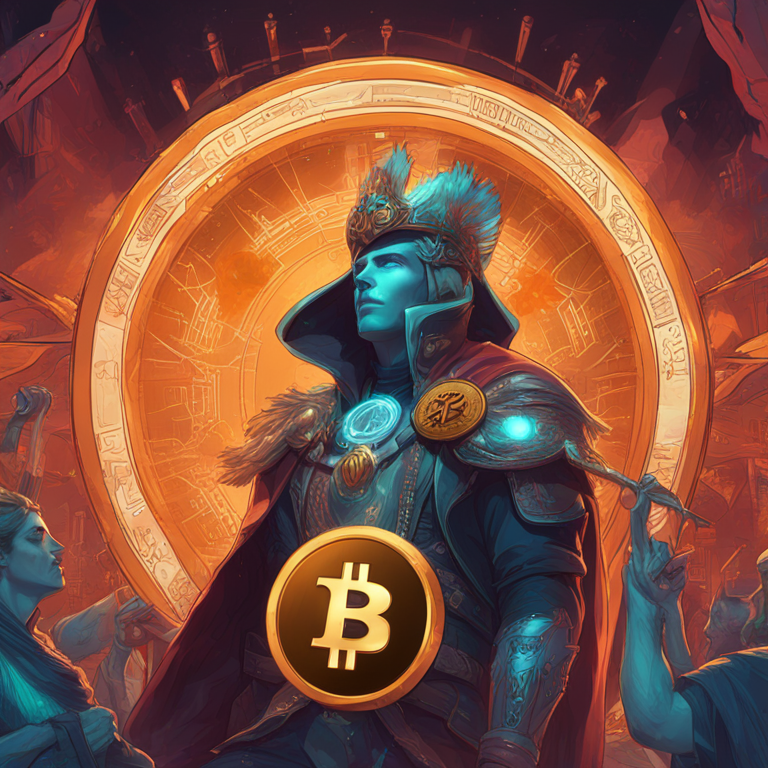 Digital illustration of Bitcoin price reaction to CPI report, featuring a blend of financial symbols and upward-trending charts, stylized in a modern and detailed Artstation HQ fashion, vibrant colors, digital art, inspired by Peter Mohrbacher and Donato Giancola.