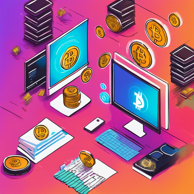 a digital illustration of digital assets, including bitcoin, being transferred out from a online exchange platform, hand-drawn digital illustration, Artstation HQ, modern, expressive colors, business concept, trendy magazine style