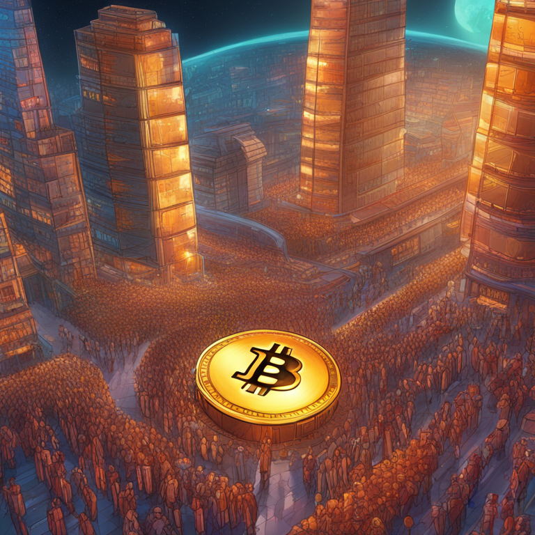 Illustration of a massive Bitcoin transaction, digital art, high details, vibrant colors, Artstation HQ