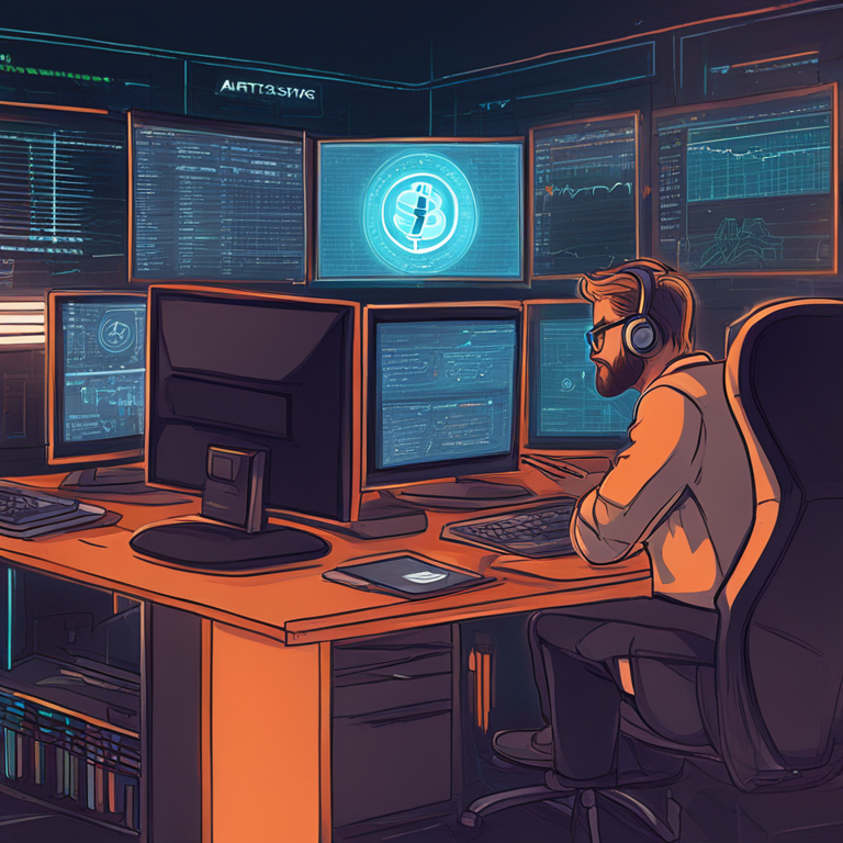 Hand-drawn digital illustration of cryptocurrency research and analysis, Artstation HQ, digital art