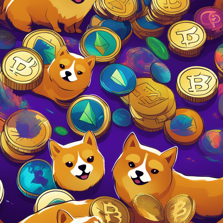 An eye-catching digital illustration of bullish and bearish trends, showing Dogecoin on the rise, digital art, Artstation HQ, vibrant colors, illustrative style, trending on Artstation, detailed indicators