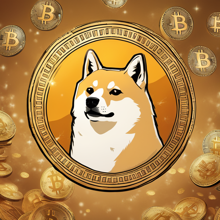 digital illustration of Dogecoin symbol with Bitcoin in the background, hand-drawn digital illustration, Artstation HQ, digital art