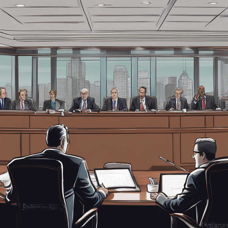 Hand-drawn digital illustration of Wisconsin Investment Board during a meeting, Artstation HQ, digital art