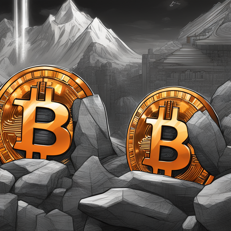 Artistic illustration of Bitcoin ETF comparisons, showcasing BlackRock and Grayscale ETFs, rendered in a high-tech digital art style, Artstation HQ