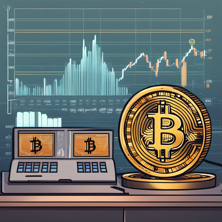 Hand-drawn digital illustration of economic indicators affecting Bitcoin price, featuring a dynamic market scene with fluctuating graphs, Artstation HQ, digital art