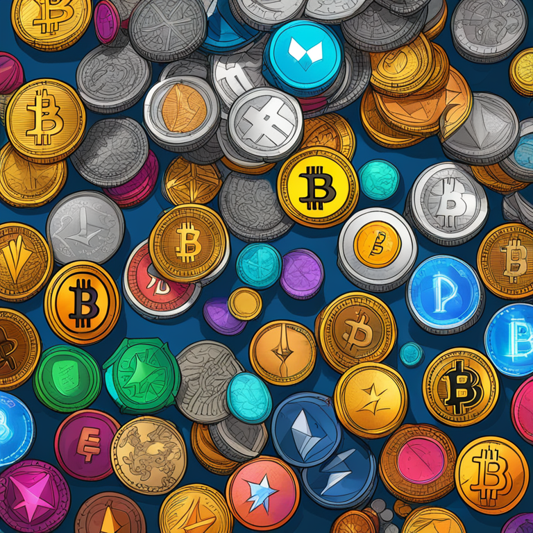 hand-drawn digital illustration of diverse altcoins surrounding a central bitcoin, Artstation HQ, digital art, vibrant colors, financial market depiction, trending on Artstation