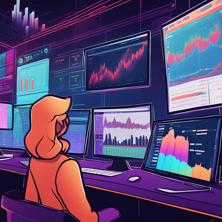 hand-drawn digital illustration of rotating through market cycles in the crypto world, Artstation HQ, digital art, bold colors, complex graphs, futuristic analytics dashboard, trending on Artstation imagery