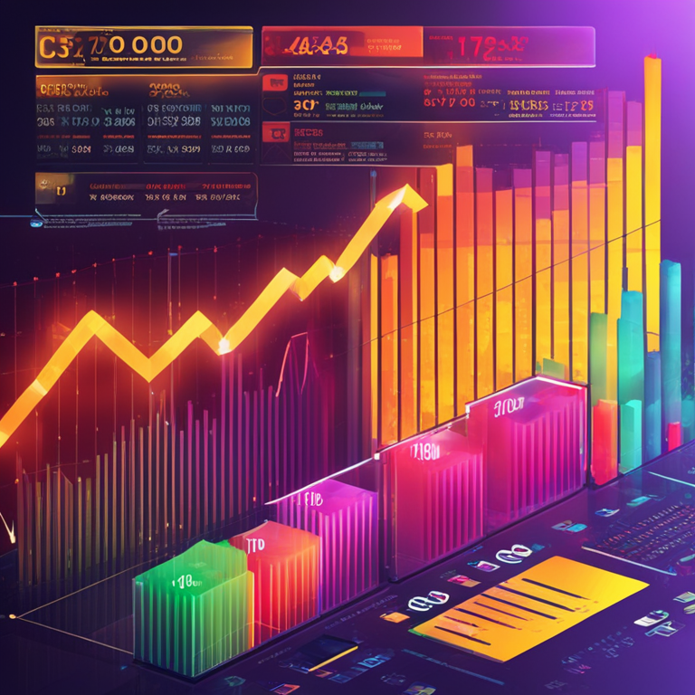 Macroeconomic data and charts influenced by the US CPI report, digital illustration, Artstation HQ, economic trends, modern, detailed, vivid colors, sophisticated graphics, financial analysis, high-res data visualization