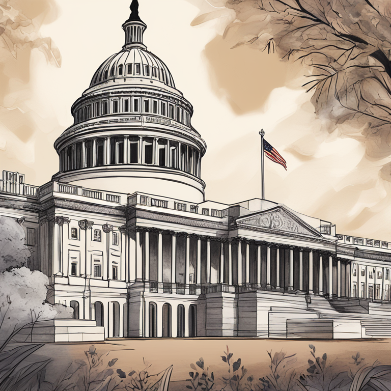 Illustration of a US Capitol building with elements symbolizing the Federal Reserve, hand-drawn digital illustration, Artstation HQ, digital art