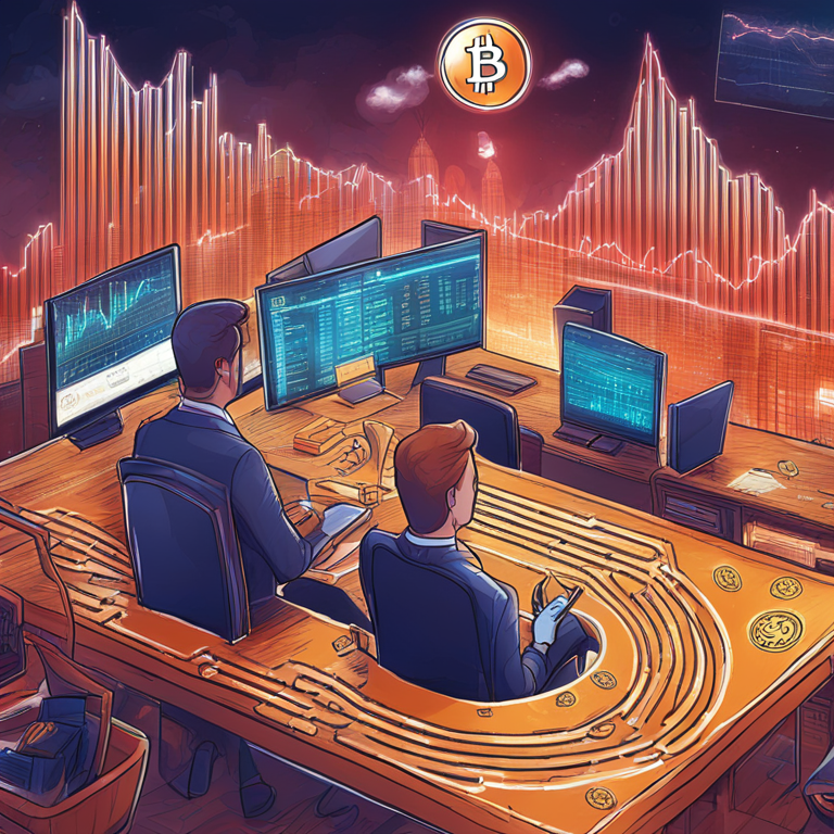 Hand-drawn digital illustration, detailed and vibrant, depicting various financial firms investing in Bitcoin ETFs, with Bitcoin symbols and rising charts, digital art on Artstation HQ