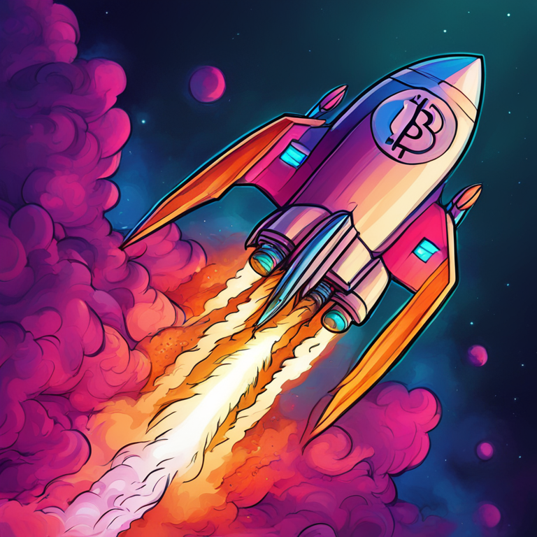 Hand-drawn digital illustration of Bitcoin rocket, Artstation HQ, digital art, vivid colors, futuristic style