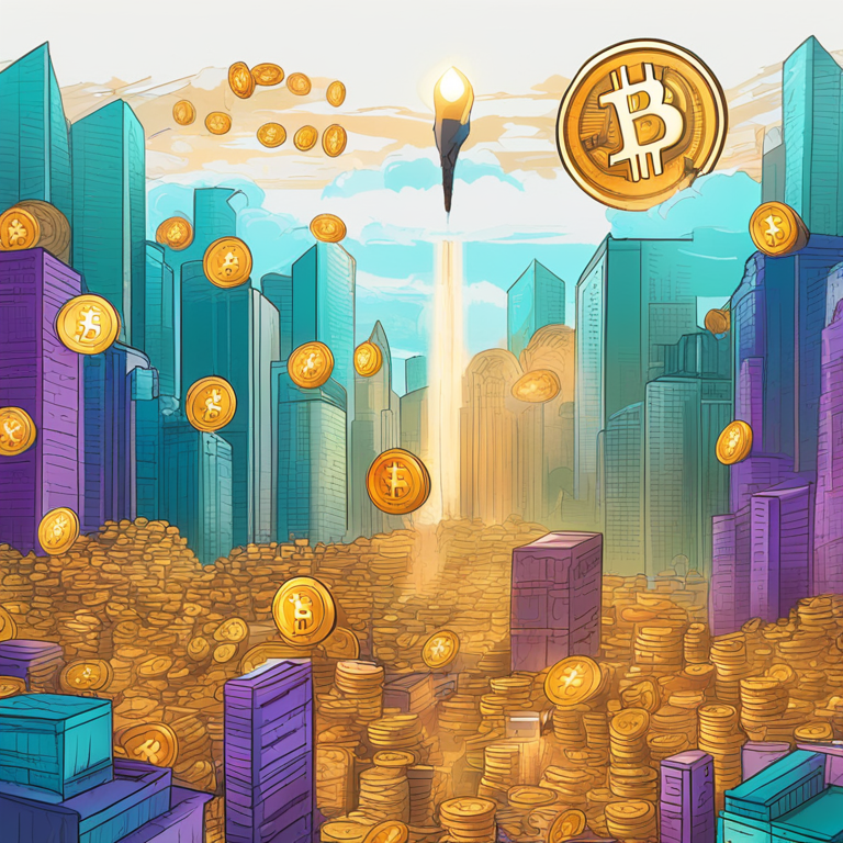 illustration of Bitcoin growth in the financial world, vibrant digital artwork, Artstation HQ, modern investment landscape, hand-drawn digital illustration, high-resolution, trending on Artstation