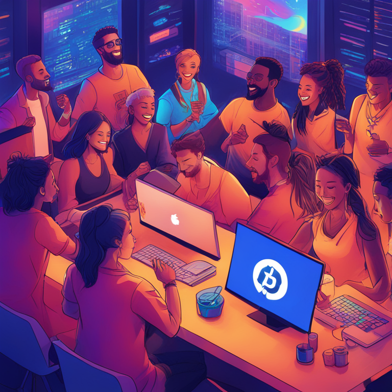 hand-drawn digital illustration, Artstation HQ, digital art, featuring people from different walks of life celebrating and using cryptocurrencies in their everyday transactions, representing Coinbase's expansion, digital art, vibrant colors, modern style, trending on Artstation