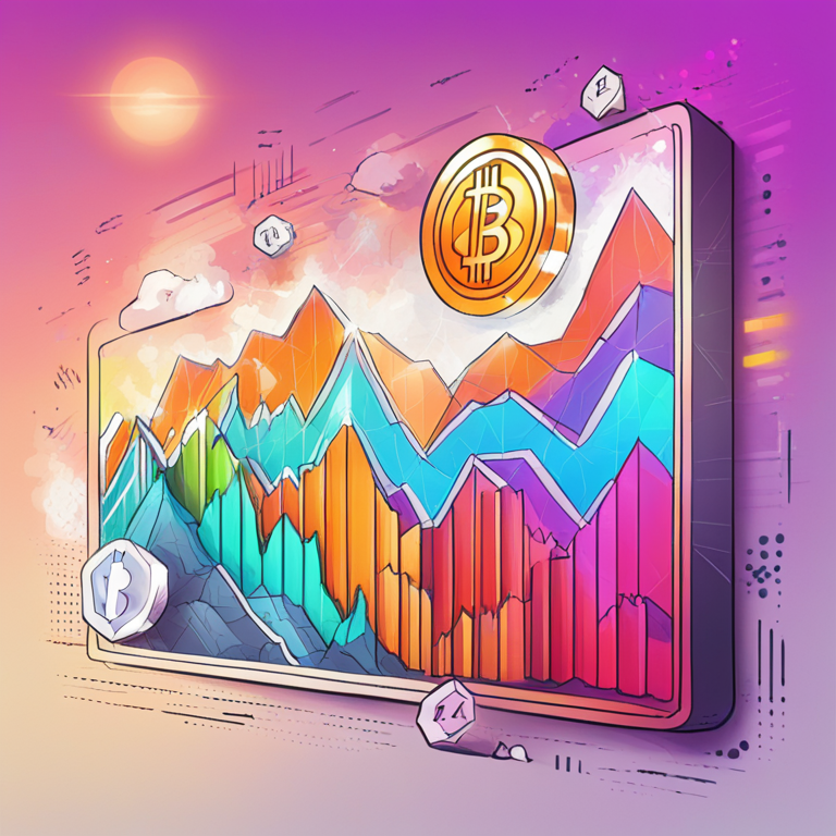 Hand-drawn digital illustration of a rising cryptocurrency chart, digital art, Artstation HQ, colorful, modern, financial growth