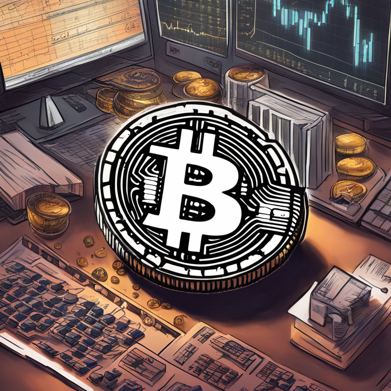 Artistic portrayal of Bitcoin futures and options trading on digital platforms, encompassing charts, graphs, and Bitcoin symbols, high-quality digital art from Artstation, modern style, hand-drawn digital illustration