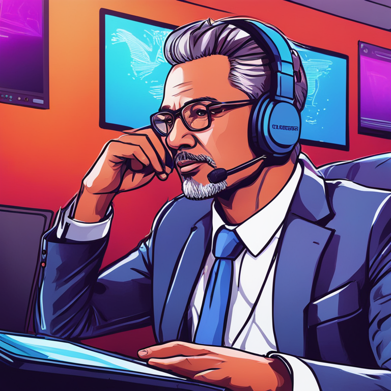 Hand-drawn digital illustration of a chief commercial officer strategizing on a digital platform, Artstation HQ, digital art, modern, detailed, vibrant colors