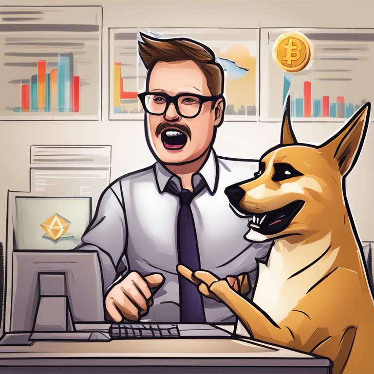 Hand-drawn digital illustration, Artstation HQ, digital art, depicting Dogecoin creator Billy Markus expressing concerns over Ethereum ETFs and the SEC, with a blend of humorous and skeptical tone in a contemporary style