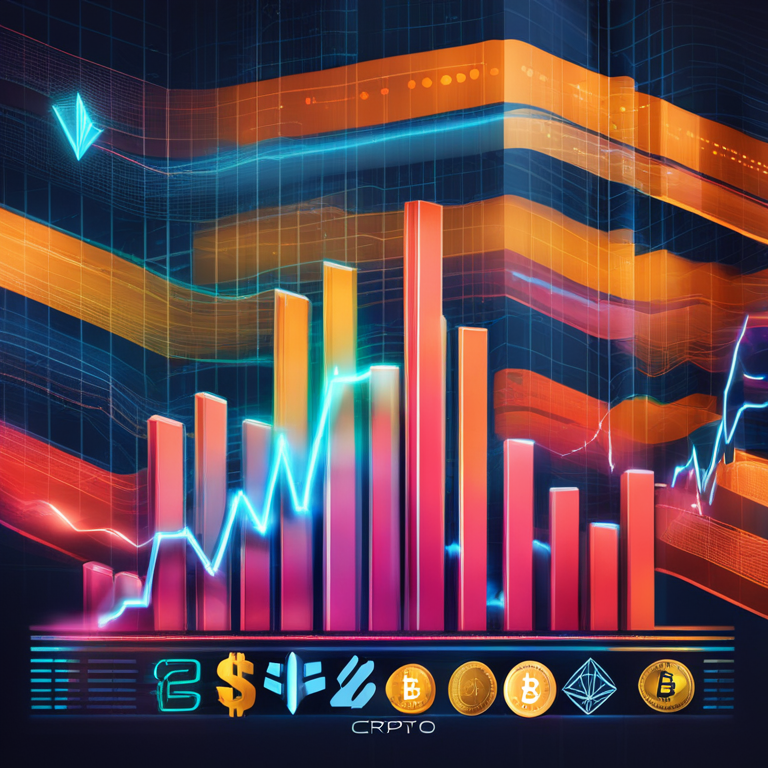 Digital illustration of a rising graph symbolizing the increase in the crypto market cap, decorated with various cryptocurrency logos, high-tech, detailed, Artstation HQ, vibrant, modern