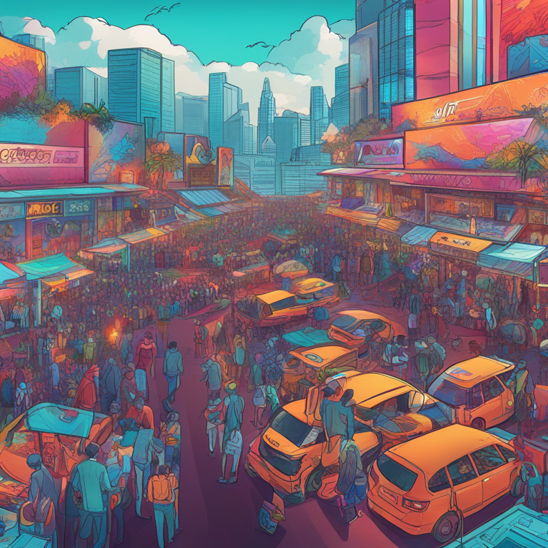 Hand-drawn digital illustration, Artstation HQ, digital art, depicting a vibrant crypto market landscape, highlighting various cryptocurrencies and their upward trends in a dynamic, stylish manner, trending on Artstation