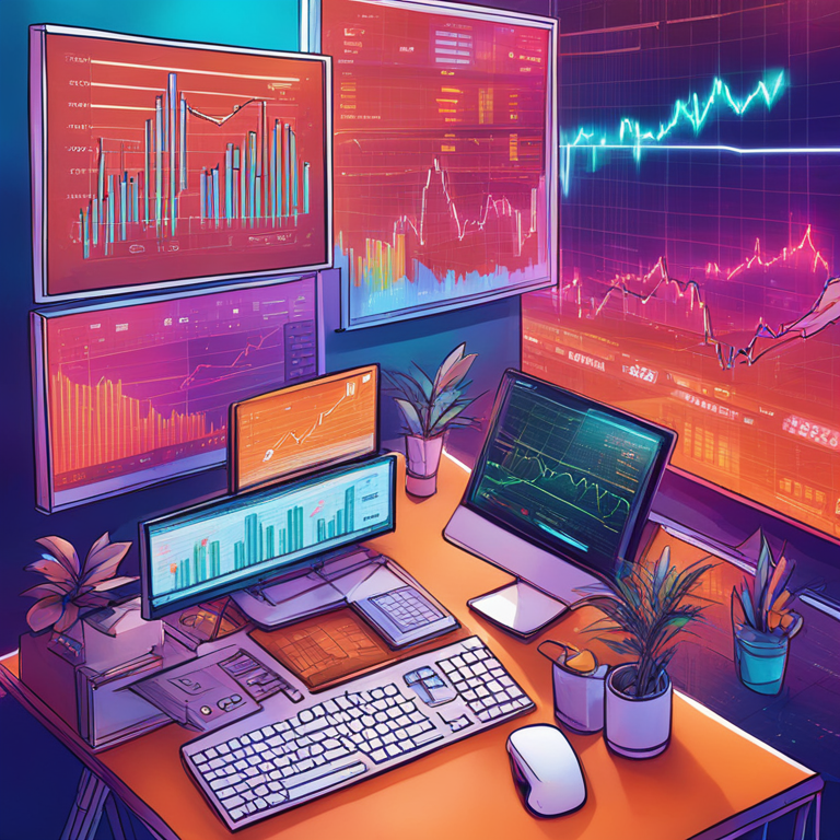 Hand-drawn digital illustration of financial market trends and cryptocurrency symbols coming together in a detailed, modern, and vibrant composition, Artstation HQ, high-tech vibes