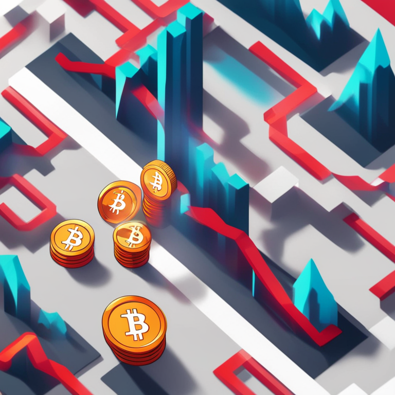 Stylized digital illustration of Bitcoin crossing support levels, Artstation HQ, contrasting colors, high-tech, financial shift, charts and candlesticks, lively market activity, modern digital art