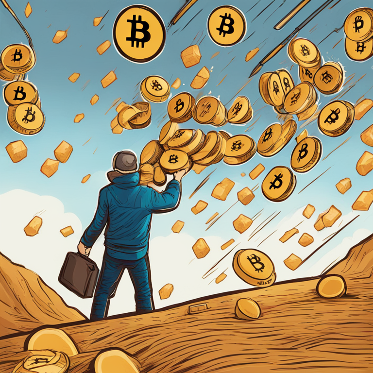 hand-drawn digital illustration, Artstation HQ, digital art, depiction of inflationary impact on Bitcoin's value