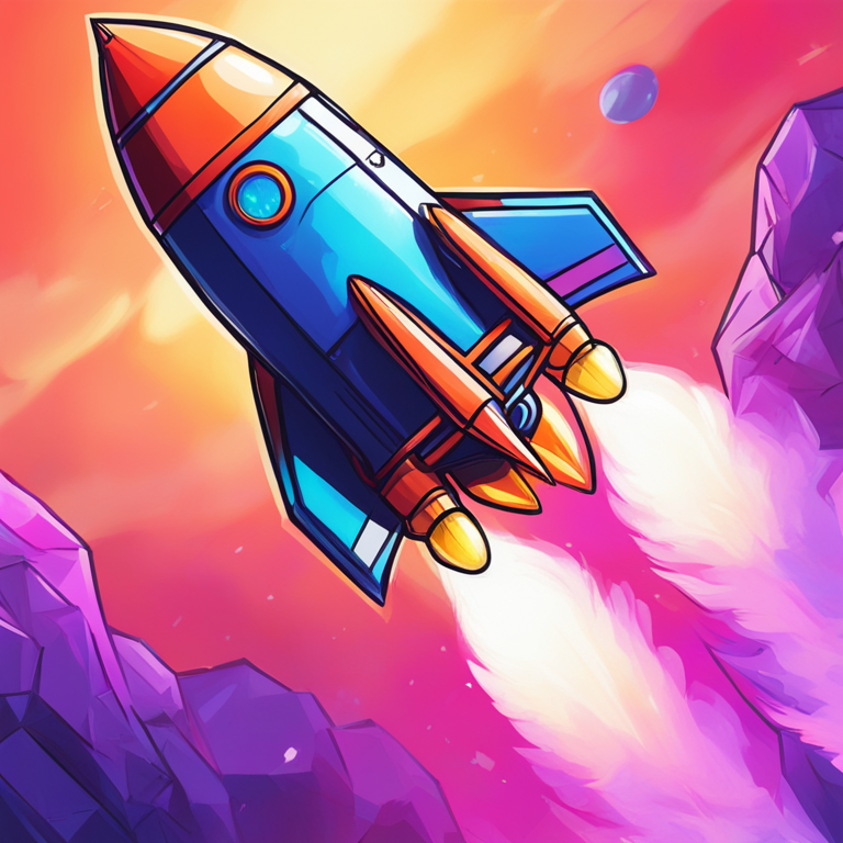 hand-drawn digital illustration, Artstation HQ, digital art, soaring rocket symbolizing Bybit's user growth reaching 20 million, vibrant colors, modern and detailed, concept art