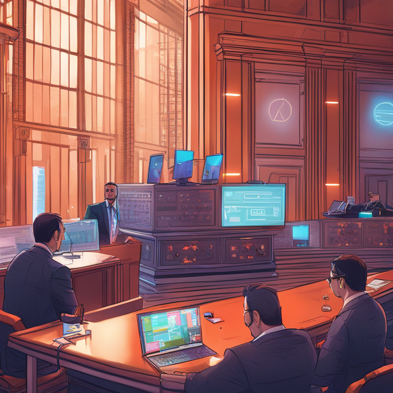 Illustration of legal constraints in finance with digital elements, Artstation HQ, digital art