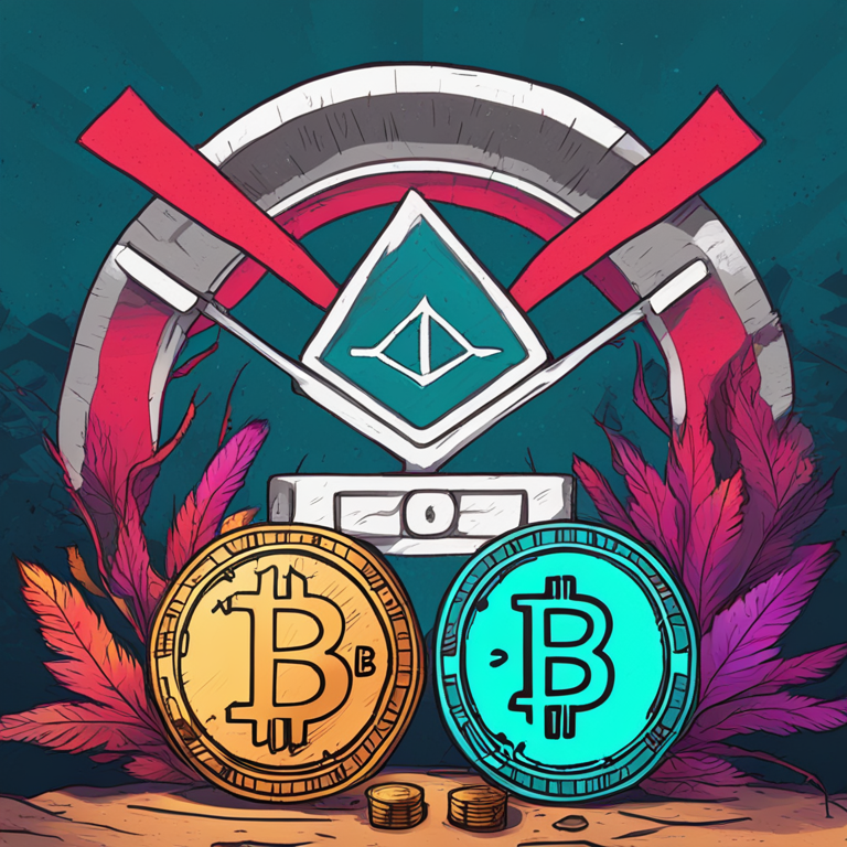 Hand-drawn digital illustration of a cautionary sign overlaying a digital currency chart, in the style of Artstation HQ, vibrant colors, and detailed digital art