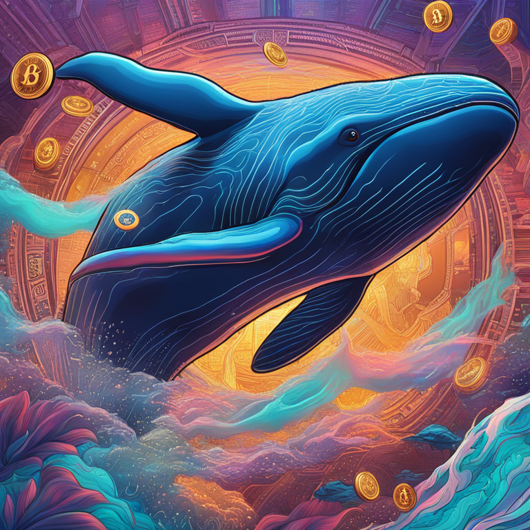 detailed digital illustration, art by famous artists featuring a cryptocurrency whale, wrapped Bitcoin transaction, intricate financial maneuvers, Ethereum blockchain, high-tech aesthetics, vibrant color palette