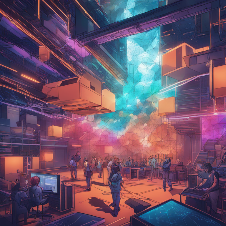 hand-drawn digital illustration, Artstation HQ, digital art showcasing Hedera partnerships, vibrant collaboration atmosphere, blockchain synergy, futuristic connections, digital networks in harmony, detailed abstract visualization of collaborative projects