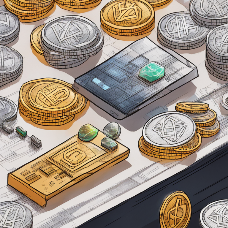 illustration of blockchain and digital coins, hand-drawn digital illustration, Artstation HQ, digital art