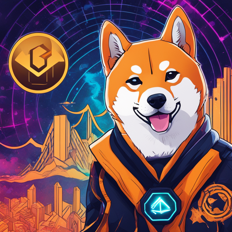 Hand-drawn digital illustration of Shiba Inu logo with a blockchain background, Artstation HQ, digital art, trendy magazine style, vibrant colors