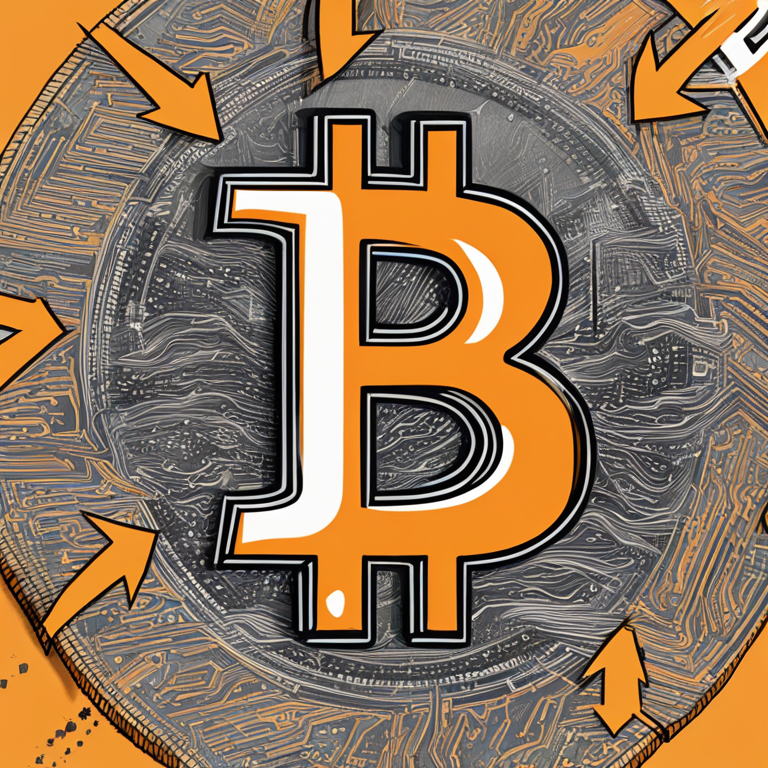 Digital drawing of a Bitcoin symbol with arrows indicating rising trade volumes, hand-drawn digital illustration, Artstation HQ, digital art