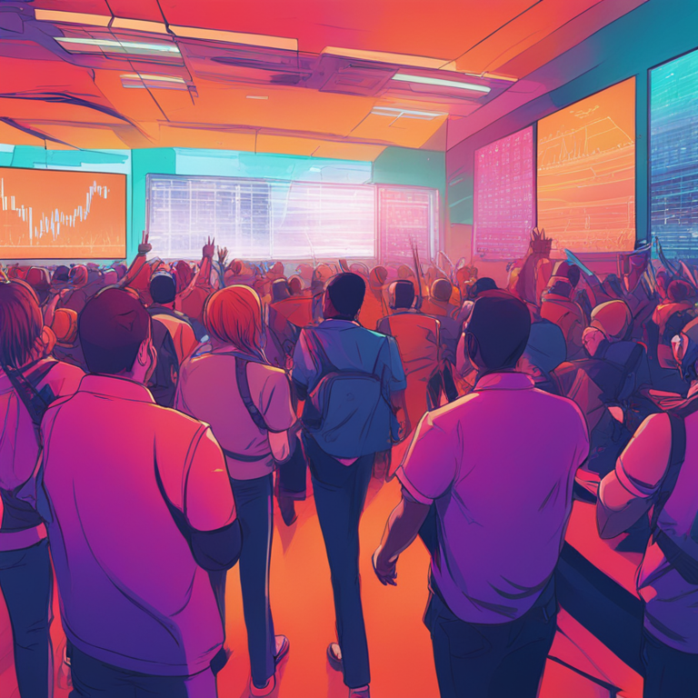 Hand-drawn digital illustration, Artstation HQ, digital art, showing the surge in institutional investor participation, vibrant colors, high-tech backdrop