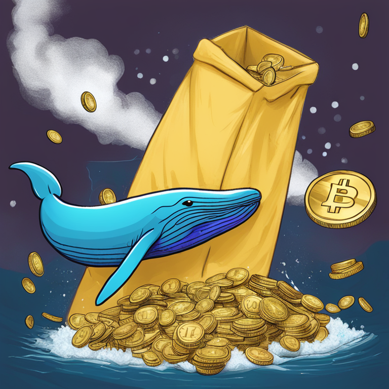 Artistic representation of a whale dumping Dogecoin, hand-drawn digital illustration, Artstation HQ, digital art