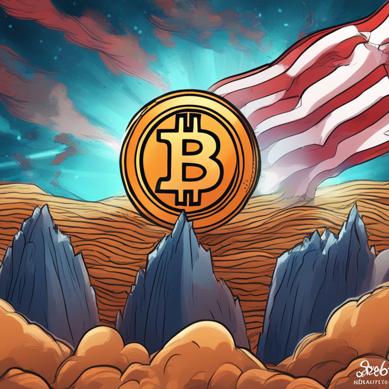 Bitcoin price surge illustration with cryptocurrency gaining spotlight, hand-drawn digital illustration, Artstation HQ, digital art