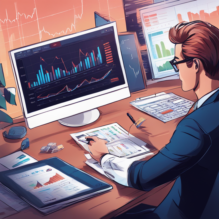 hand-drawn digital illustration of a financial expert analyzing graphs and inflation data, professional and modern setting, Artstation HQ, digital art, trending illustrations, economic theme