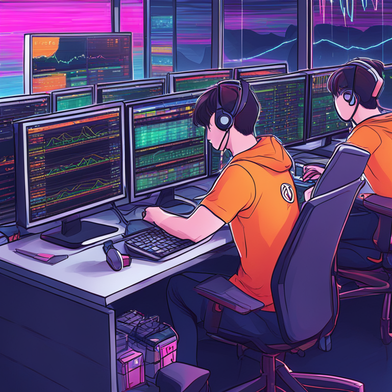 Hand-drawn digital illustration of cryptocurrency trading on a South Korean exchange, Artstation HQ, digital art, vibrant colors, modern, high-tech, trending on Artstation