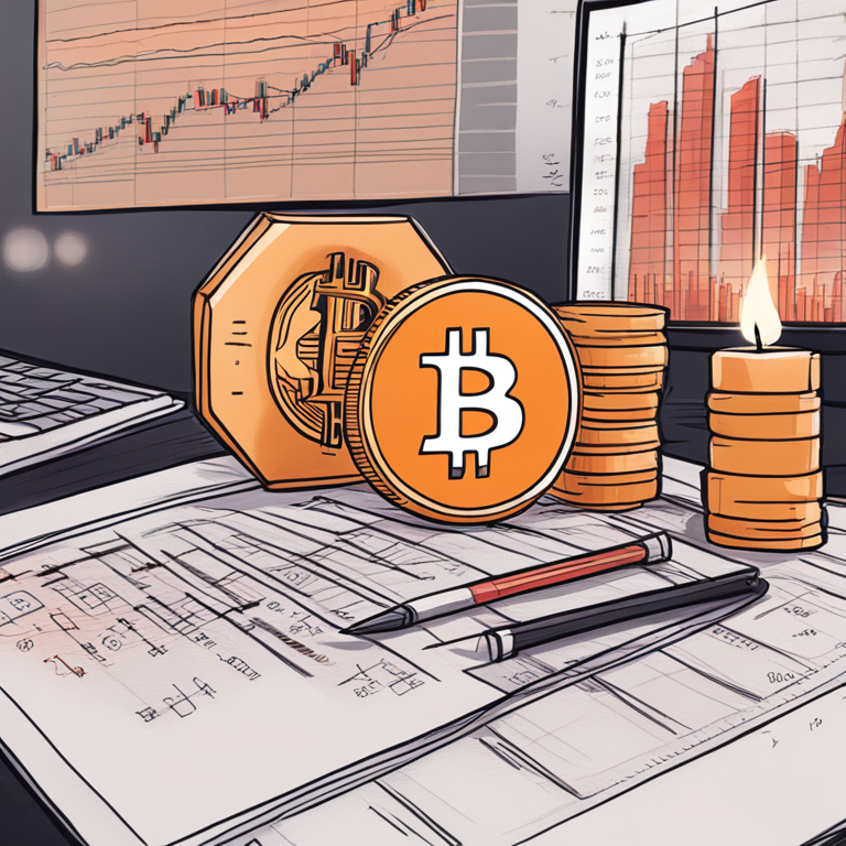 hand-drawn digital illustration of technical analysis for Bitcoin, Artstation HQ, digital art, featuring candlestick charts and technical indicators, financial analysis, sleek and modern design, trending colors