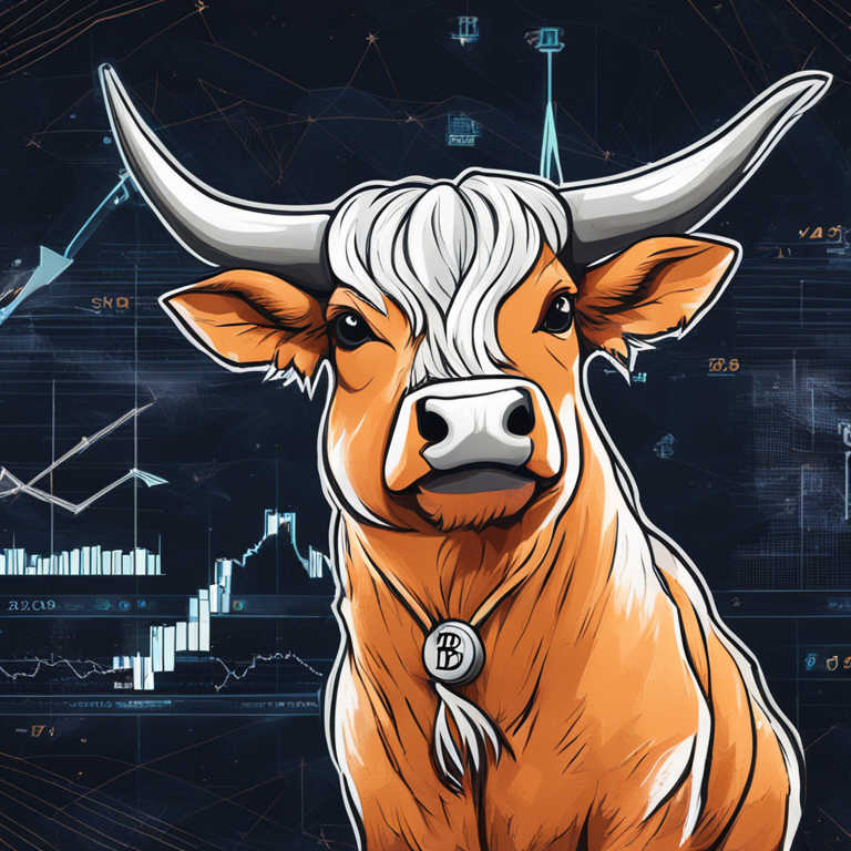 Hand-drawn digital illustration of a bullish Bitcoin surrounded by charts and arrows, Artstation HQ, digital art