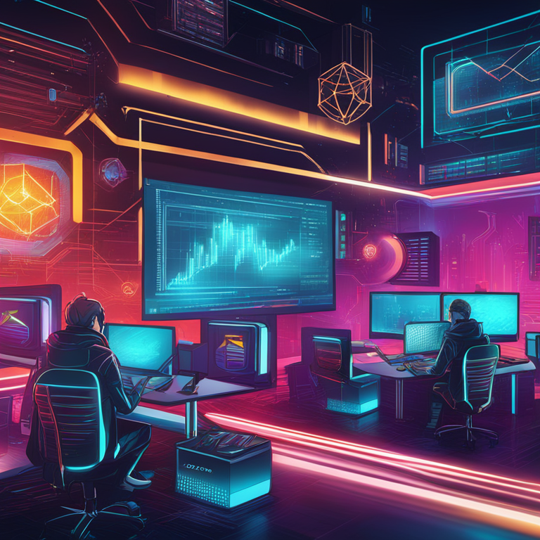 hand-drawn digital illustration, Artstation HQ, digital art of digital network upgrades with vibrant colors and blockchain nodes, futuristic background, high-tech, trending on Artstation