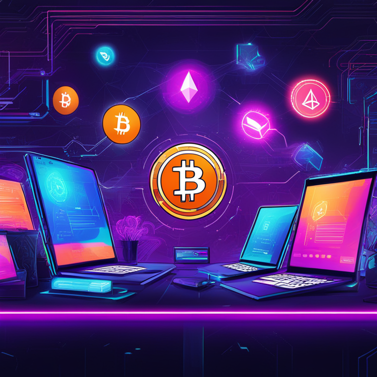 Hand-drawn digital illustration of a cryptocurrency exchange platform, featuring vibrant colors, high-tech interface, digital art on Artstation, glossy elements, and futuristic theme