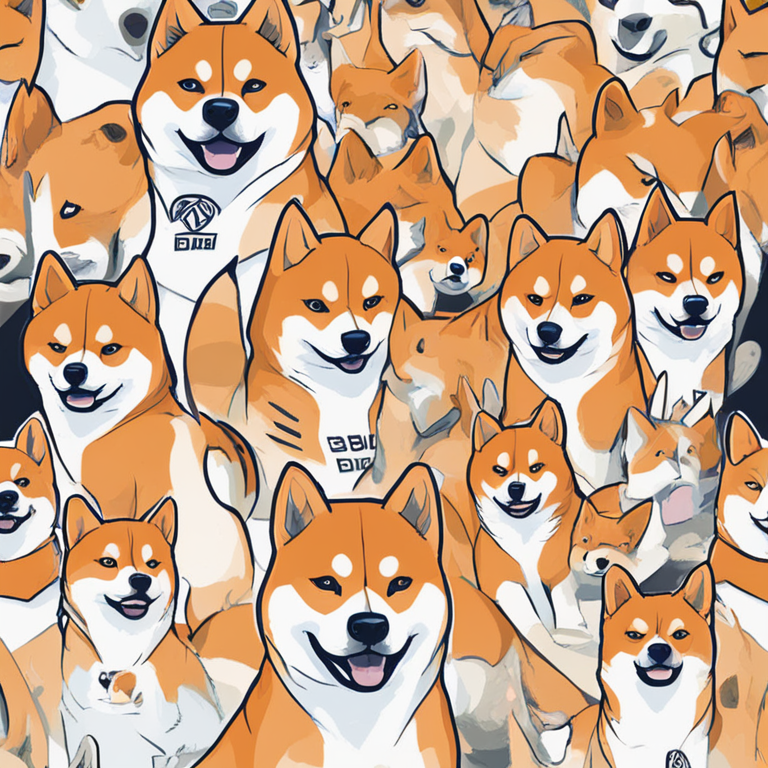 hand-drawn digital illustration of Shiba Inu cryptocurrency, Artstation HQ, digital art, showing analysis charts with symmetrical triangle patterns and a bull pennant, trending on social media, modern financial graphics