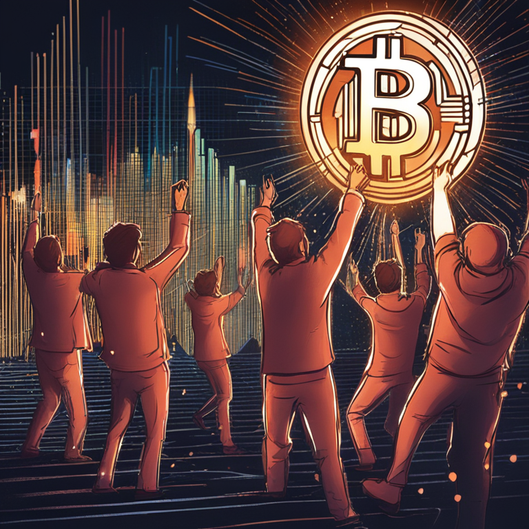 Bitcoin's price surge represented by a soaring graph and excited investors, hand-drawn digital illustration, Artstation HQ, digital art